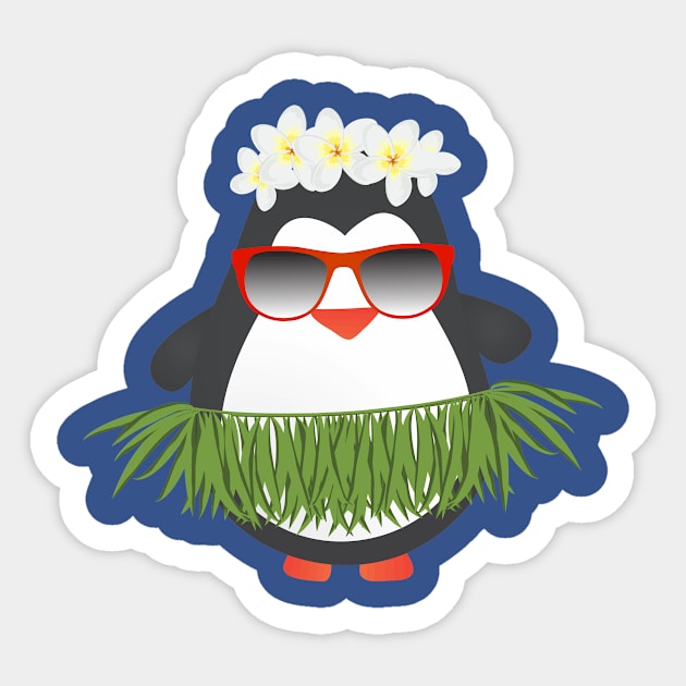 Cute Hawaiian Hula Penguin with Sunglasses Sticker by bluerockproducts